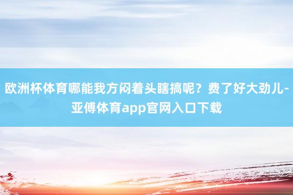 欧洲杯体育哪能我方闷着头瞎搞呢？费了好大劲儿-亚傅体育app官网入口下载